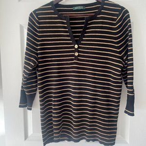 Lauren by Ralph Lauren Women's Black with Gold Stripes Sweater!